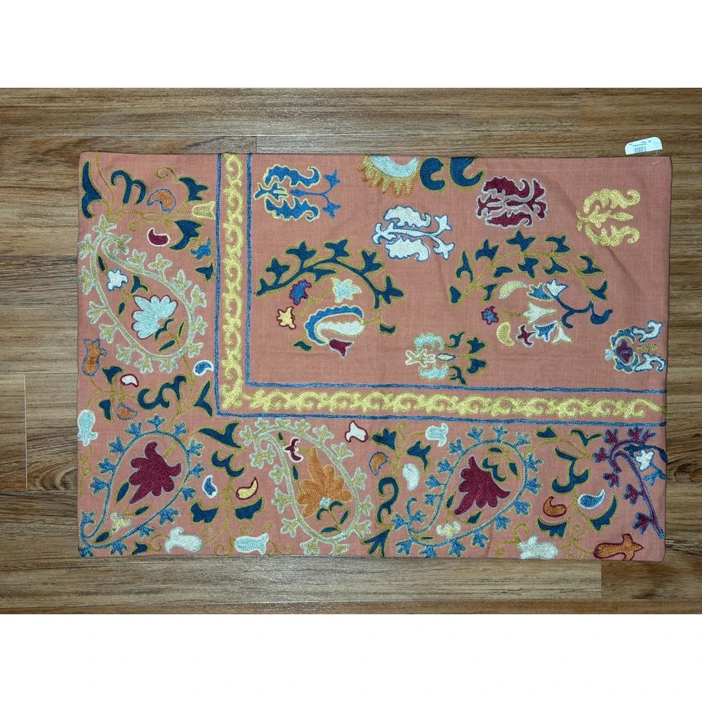 Pottery Barn Lowen Suzani Embroidered Lumbar Pillow Cover 20x30 Rosewood- Sample